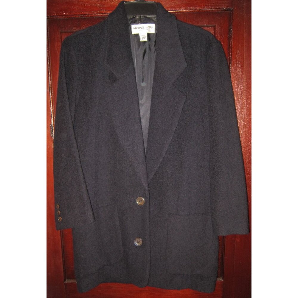 Michael Kors Vintage Petite Sz S M Coat Blazer Jacket Boucle Wool Navy Boyfriend